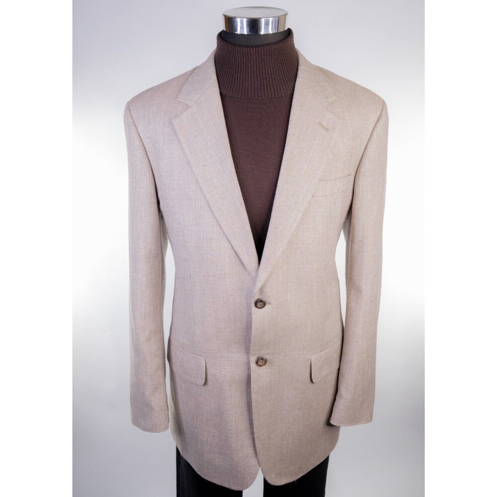 SAVILE ROW Sport Coat Blazer Beige Sz 42L Beige 100% Silk Two Button Jacket - Picture 3 of 15